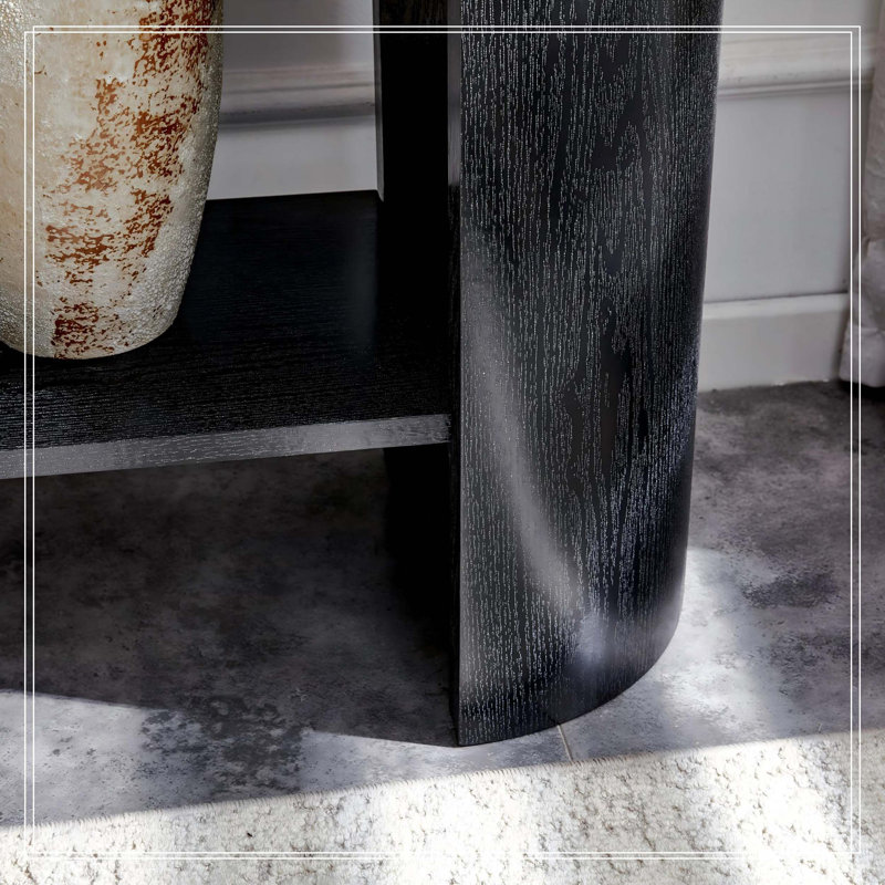 Table d'appoint incurvée à double épaisseur noire - canapé d'appoint minimaliste en grain de bois noir
