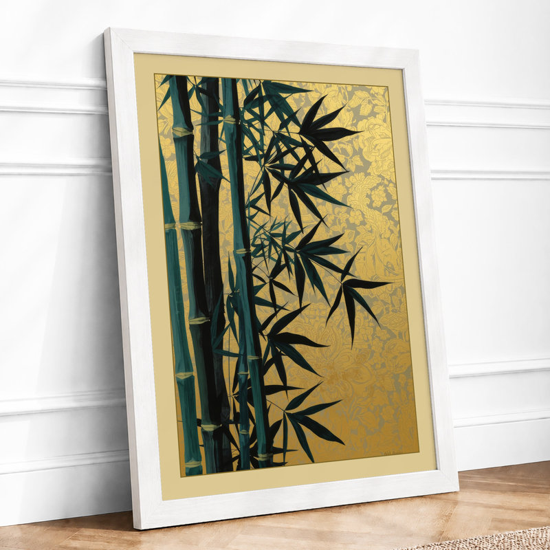 Bamboo in Gold Japandi - Framed Print, A4 - 29.7 x 21.0 cm, White