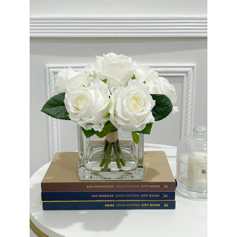 Yellow Real-Touch Roses – Modern French Country Faux Arrangement, White