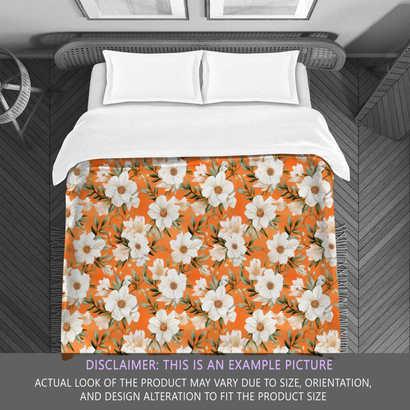 Machine Printed Comforter, Twin Extra Long Comforter, Orange/White Floral