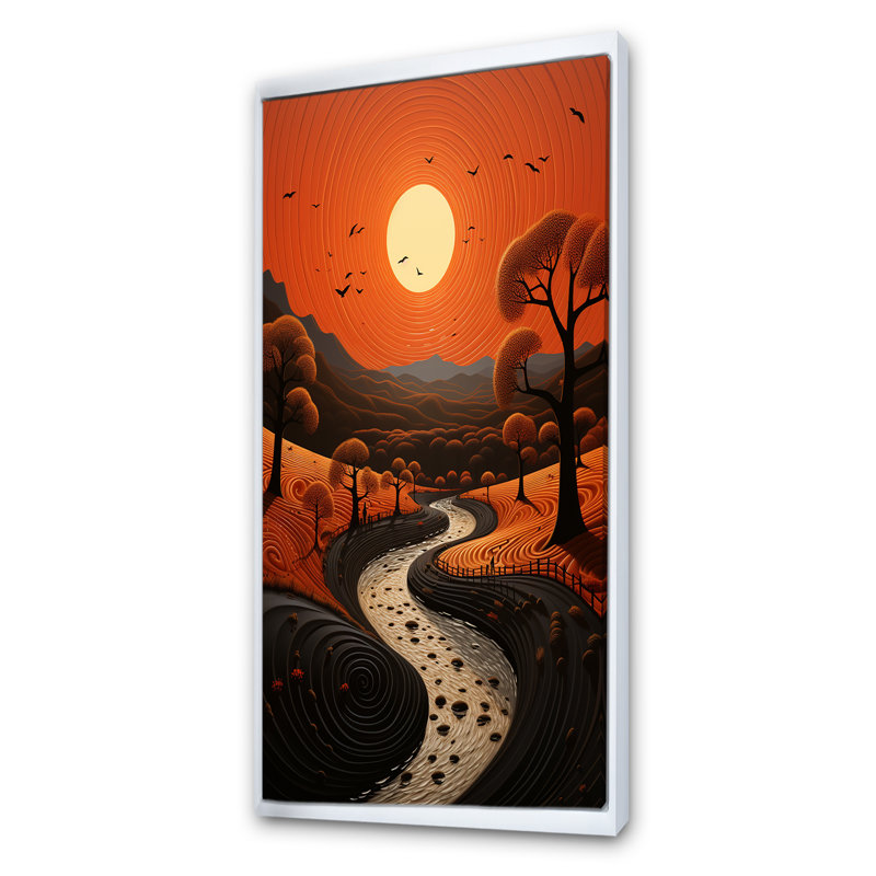 Coucher de soleil africain sur le chemin de l'inconnu - Art mural africain, Cadre flottant blanc
