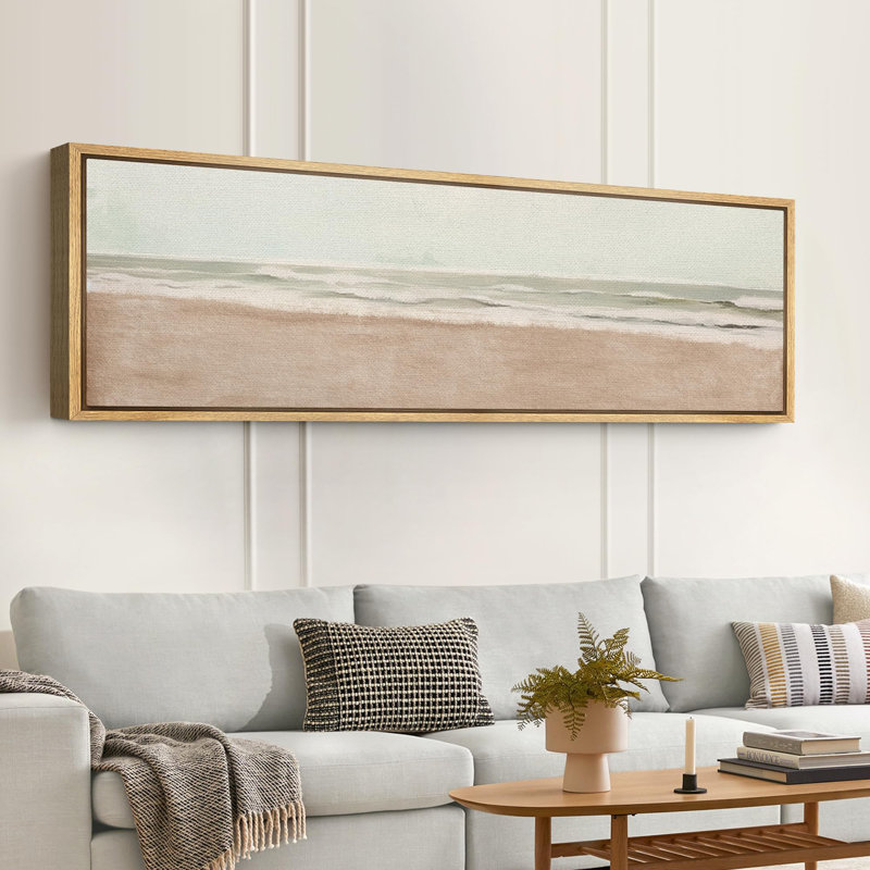 «Coastal Beach Serene Shoreline Abstract Beach», reproduction sur toile encadrée, H 20 po x l 60 po, Naturel