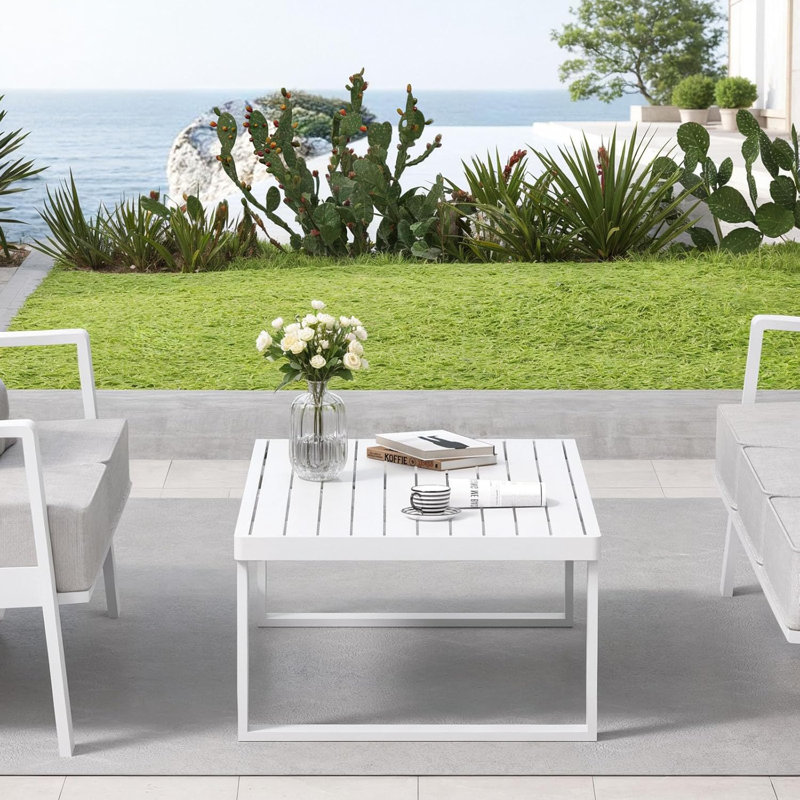 Aluminum Outdoor Coffee Table - Rectangle Patio Tables for Deck, and Poolside, White, Aluminum