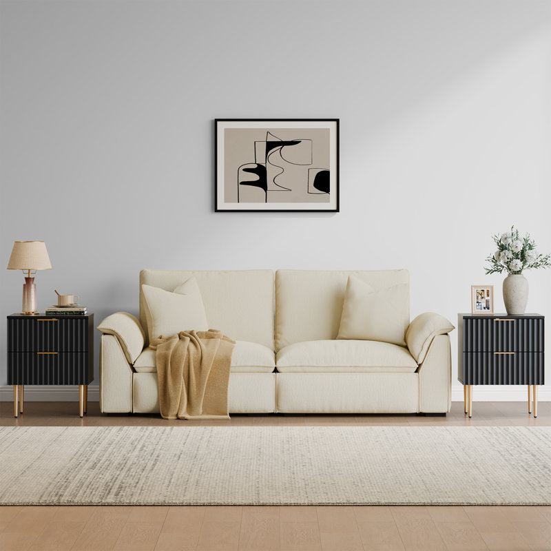 White and Gold Fluted 2-Drawer Nightstand Set