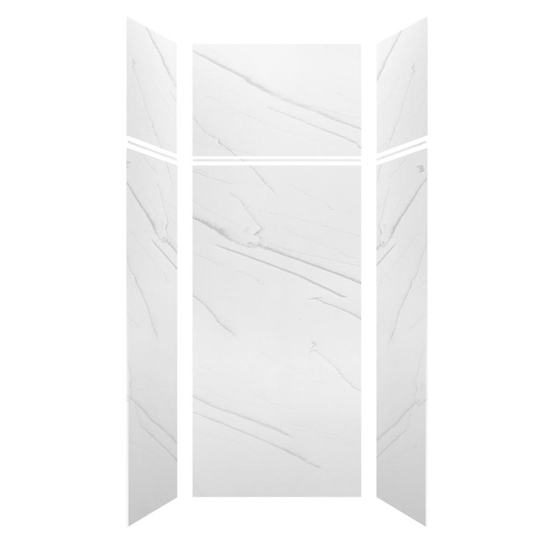 Transolid Lusso 36-in x 36-in x 72/24-in Glue To Wall 6-Piece Transition Shower Wall Kit, Palladio White, Palladio White