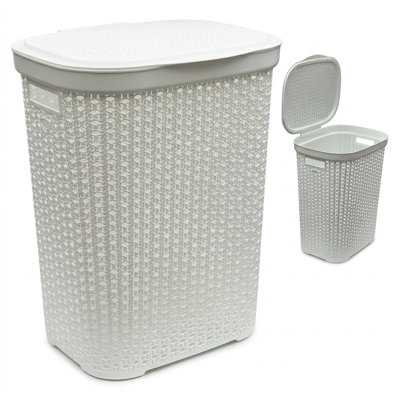 55L White Laundry Hamper - Space-Saving Tall Basket for Dorms, Bathrooms, and Closets. 22" x 17"