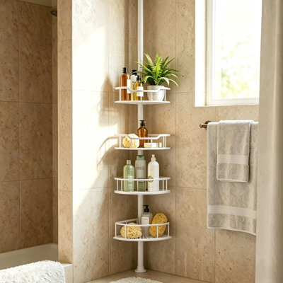 Adjustable 4-Tier Stainless Steel Tension Pole Corner Shower Caddy