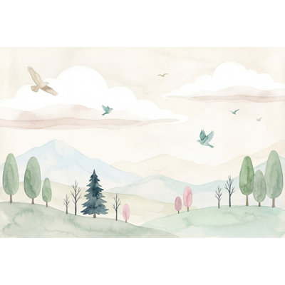 Papier peint fond blanc avec décor minimaliste d'aquarelle amovible