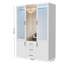 130/160cm W Modern Wardrobe with Drawers & LED Lights, Freestanding Clothes Armoire with Mirror, White & Fluted Glass-1446337518