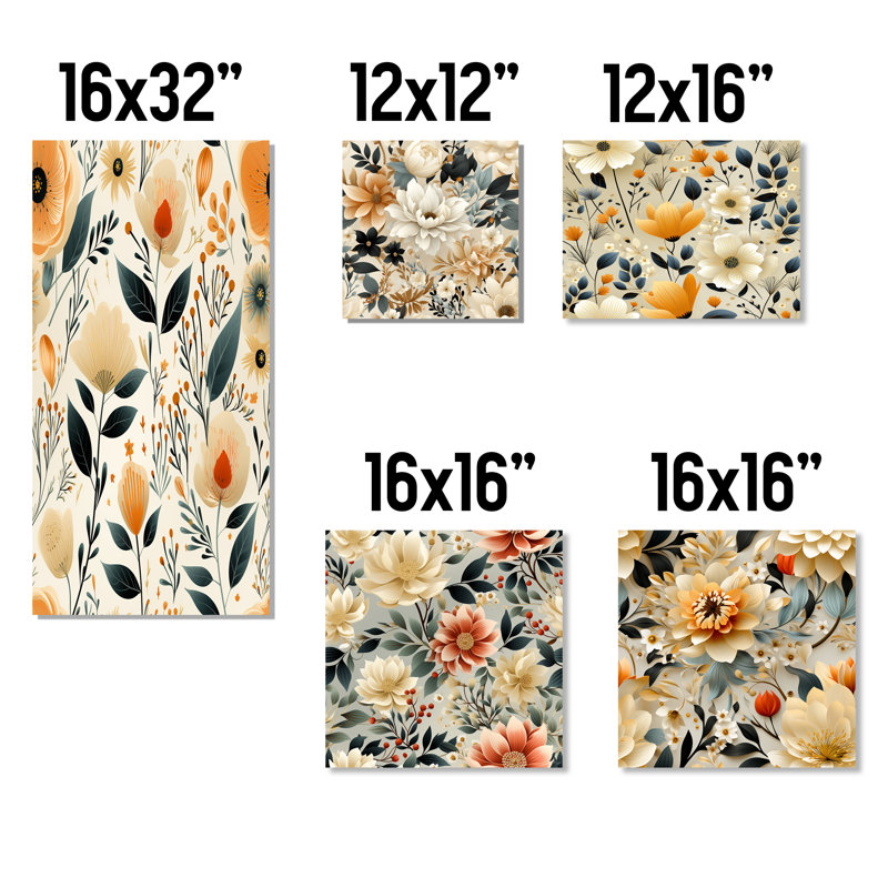 Maelle - ensemble de 5 reproductions d'art sur toile florale, Toile tendue