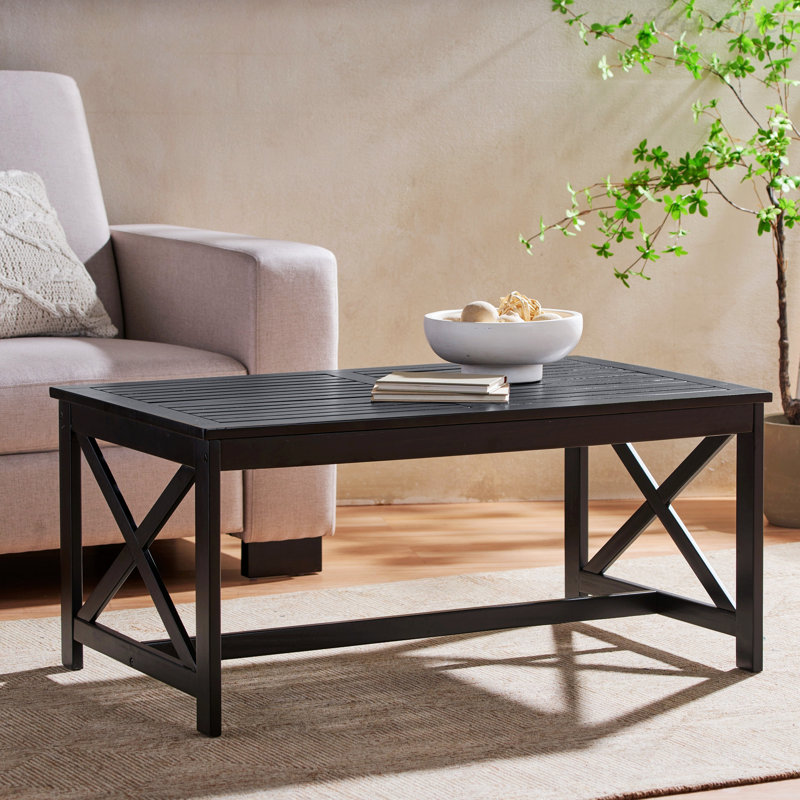 Black Acacia Wood Outdoor Rectangle Coffee Table