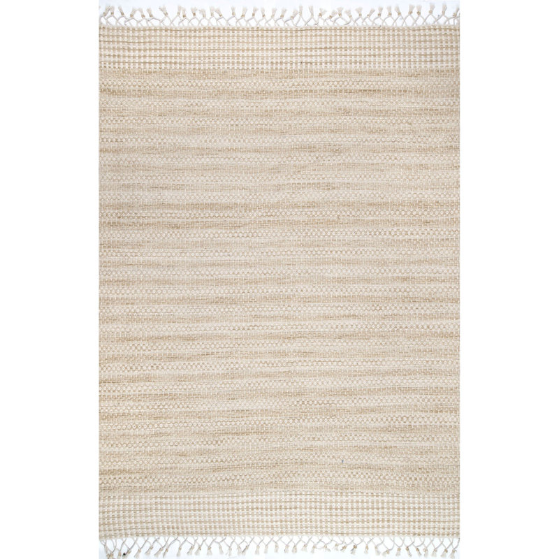 Striped Hand-Knotted Beige Area Rug, Rectangle 5' x 8'