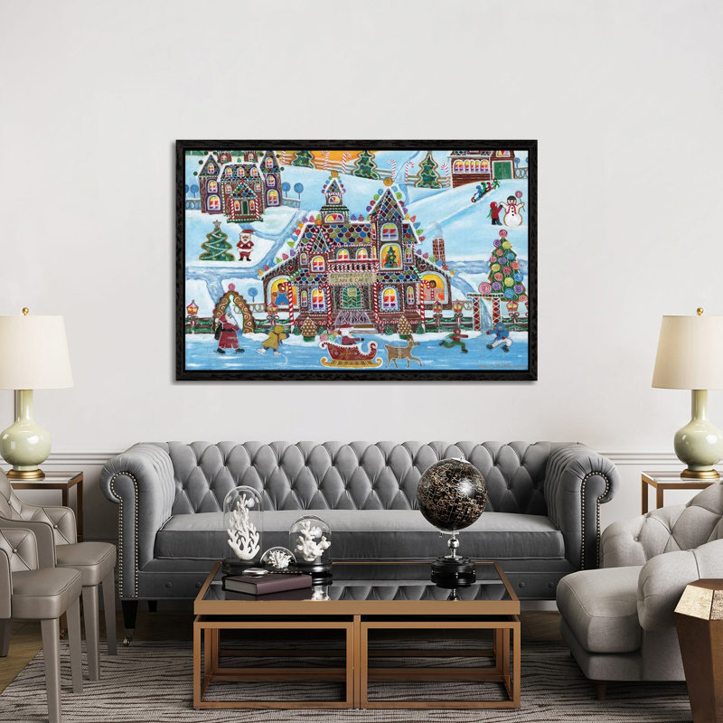Christmas Gingerbread Inn And Cafe by Cheryl Bartley - Print on Canvas, 152.5 cm H x 101.5 cm W, Black Framed