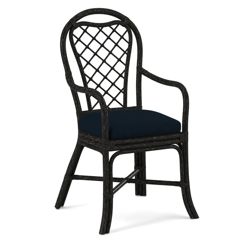 Chaise de salle à manger avec accoudoirs Trellis, Noir antique, Tissu performance bleu clair 0851-55