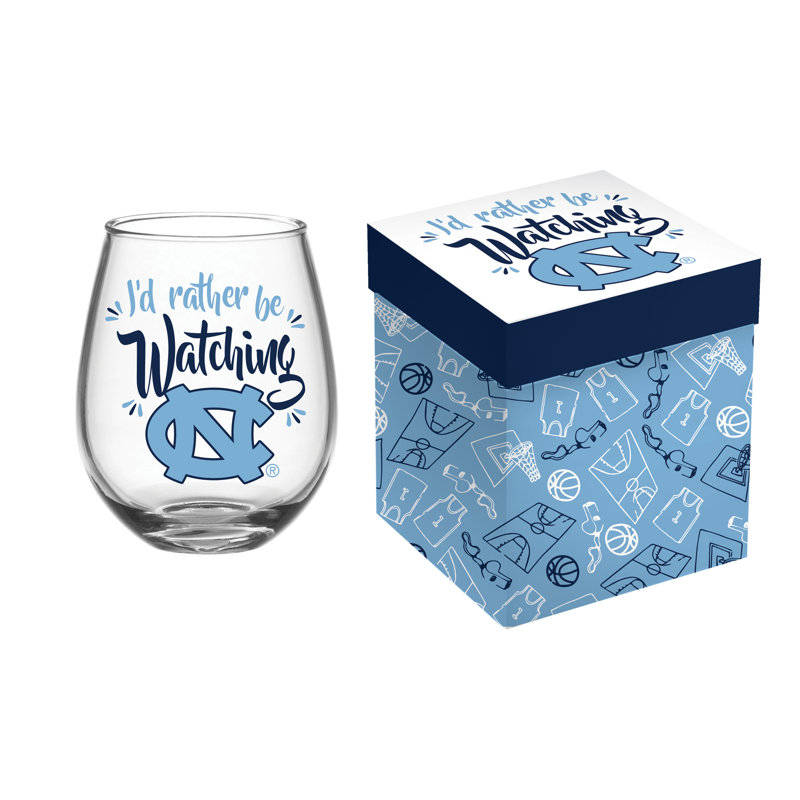 17 oz Verre à vin sans pied en verre avec boîte-cadeau assortie, Université de North Carolina