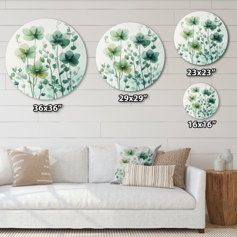 Monochromes Herbes Minimalisme II - coquelicots ronds, impression sur métal, H 29 po x l 29 po