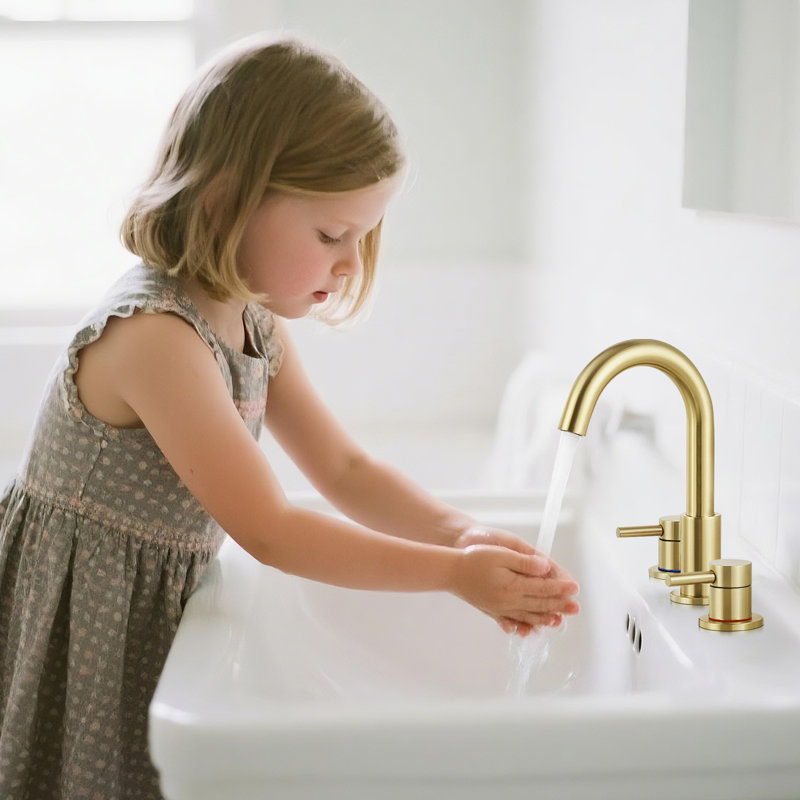 Widespread Bathroom Faucet 3 Hole, 2-handle 8 Inch Bathroom Sink Faucet with Drain Assembly, Brushed Gold