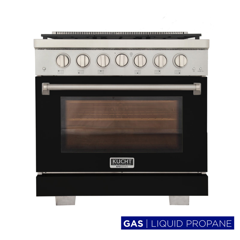 36 in. 5.2 cu. ft. Natural Gas Range and Convection Oven in Black with True Simmer Burners, Liquid Propane, Black