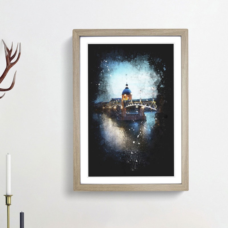 Saint-Pierre Bridge in Toulouse France - Picture Frame Graphic Art Print, 87cm H x 62cm W x 2cm D, Oak Framed