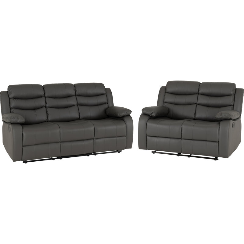 Mokhtar 2 Piece Reclining Sofa Set, Dark Grey