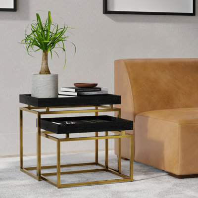 Macy 20"W 2-Piece Solid Mango Wood Nesting Table Set with Metal Frame