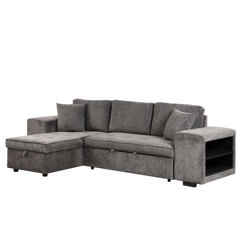 Canapé modulaire en L avec fonction de canapé-lit, rangement pour chaise longue et 2 tabourets, canapé-lit extensible gris anthracite de 104,5 po, lin moelleux,