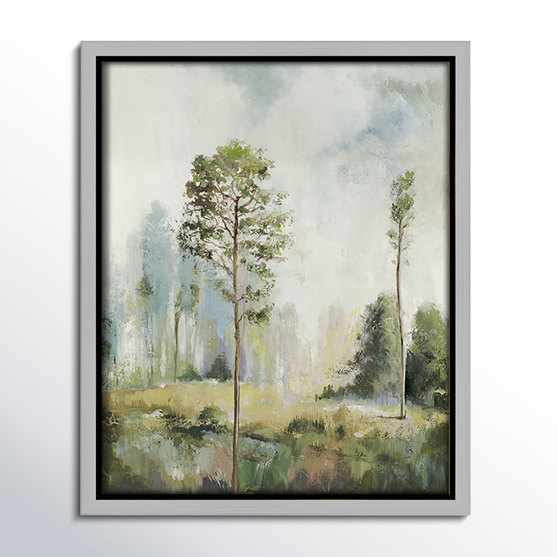 Teton Tall Green Trees I by Teton Pearce - Floater Frame Print on Canvas, 11.5" H x 9.5" W, Silver
