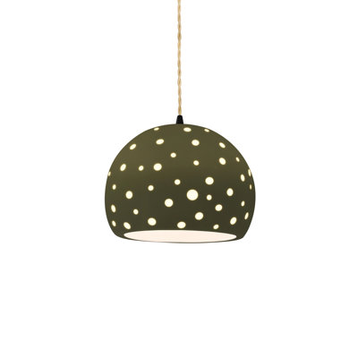 Luminaire suspendu sphère 1 lumière perforée - jaune pâle - laiton antique - l 12,25 po x H 9,25 po - DEL dédiée - cordon torsadé beige