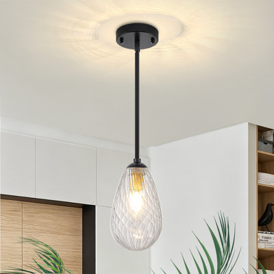 Luminaire suspendu moderne 1 lumière avec abat-jour en verre transparent pour îlot de cuisine, salle à manger, lavabo et entrée