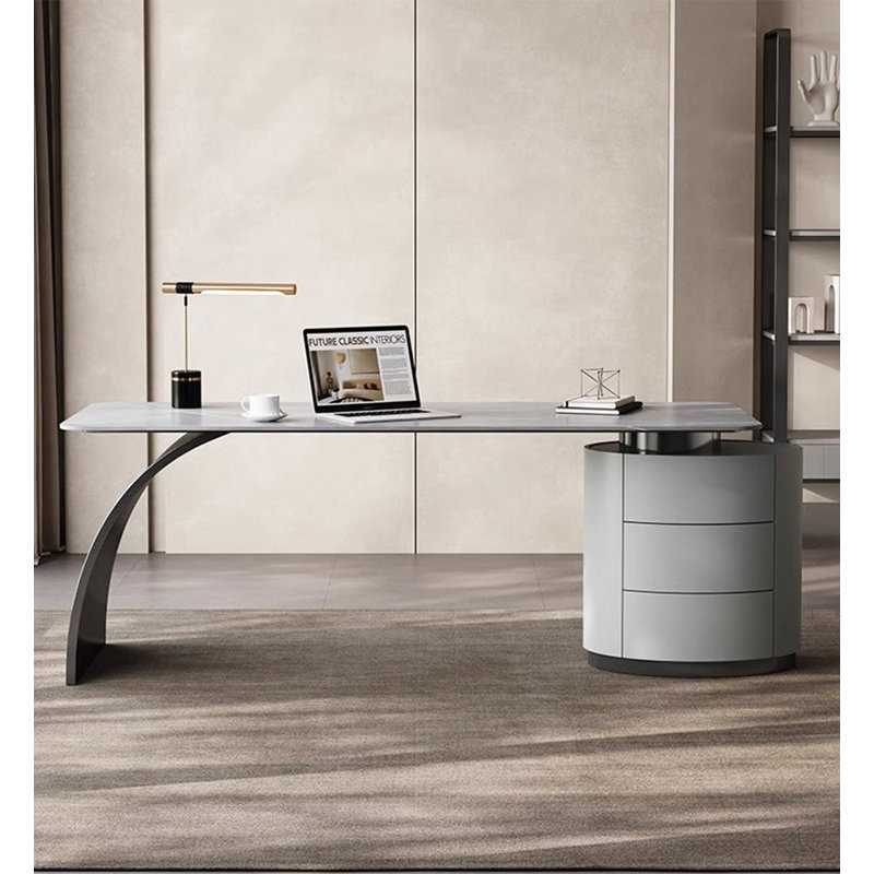 Bureau de table italien en pierre frittée minimaliste avec tiroirs Italian, H 29,53 po x l 70,87 po x P 27,56 po