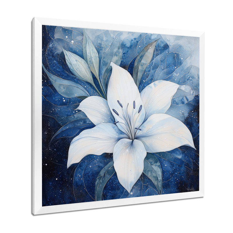 Marbre chatoyant de lis - art mural imprimé lis, 30" H x 30" W, Reproduction encadrée d'une seule photo sans pass, Blanc