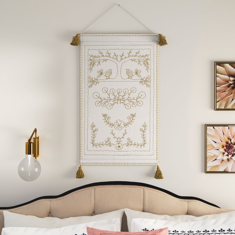 Embroidered Wool Blend Hand Woven Wall Hanging 