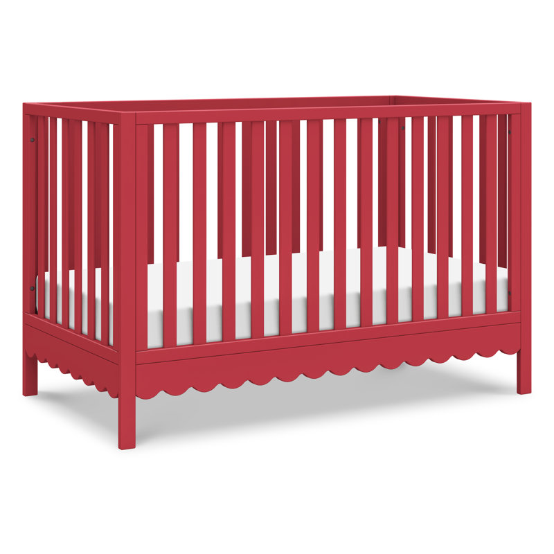 Sammy Scallop Strawberry Red Convertible Pine Wood Crib