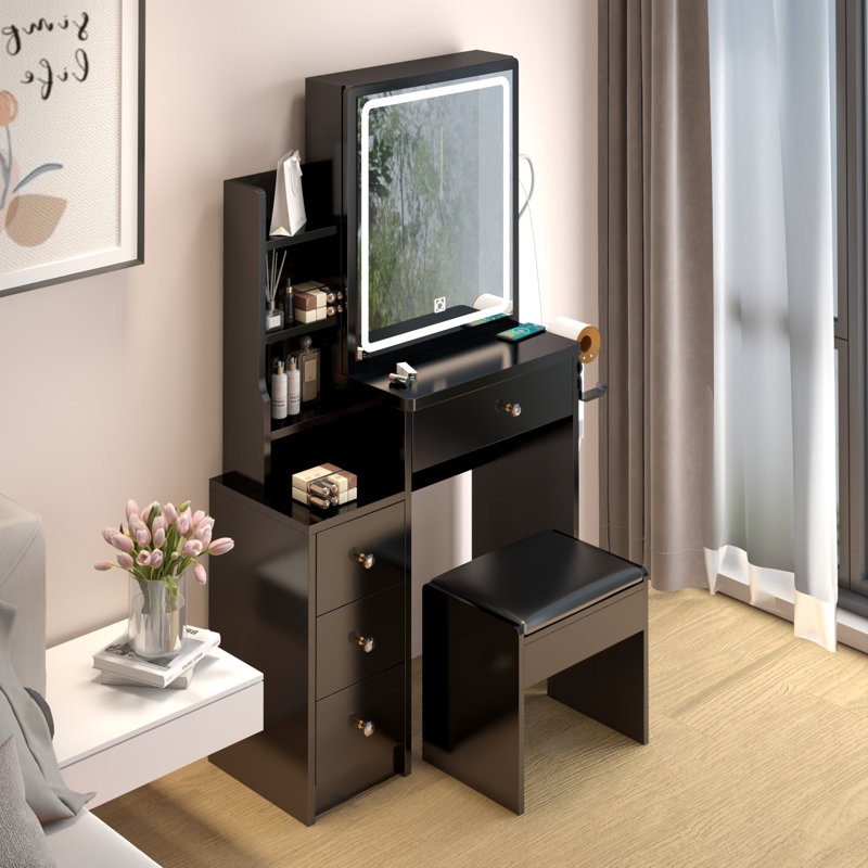 Table de chevet avec armoire de chevet, Noir 1