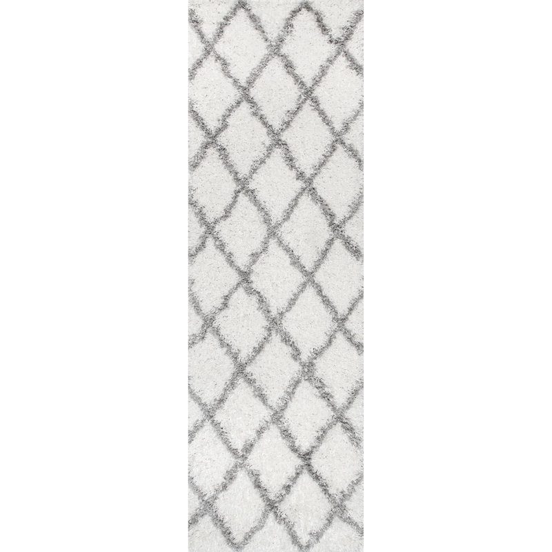 Darryll Moroccan Shag Performance Off-White Area Rug, Runner 2'6" x 10'
