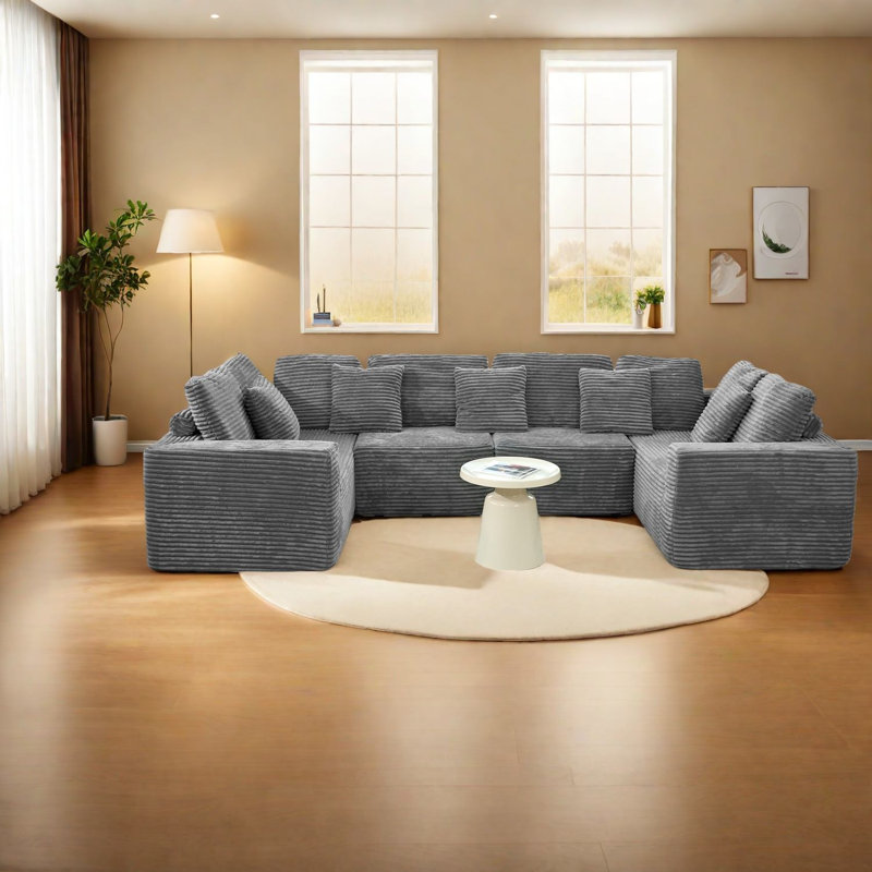 Canapé modulaire moderne en U en velours côtelé de 135 pouces pour la maison