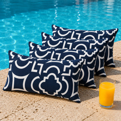 4-Piece Outdoor Lumbar Throw Pillow Set with Inserts, 12 x 31 Inch Water-Repellent and Fade-Resistant Decorative Pillows with Removable Zip Covers for Patio, Porch, Balcony and Sofa