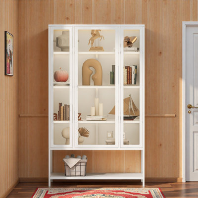 Vitrine en fer de 67,25 po de haut avec porte en verre et lumières DEL Armoire vitrée en acier pour objets de collection