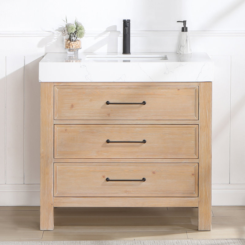 Ensemble de meuble-lavabo simple 36 po , Fir Wood Brown/Matte Black