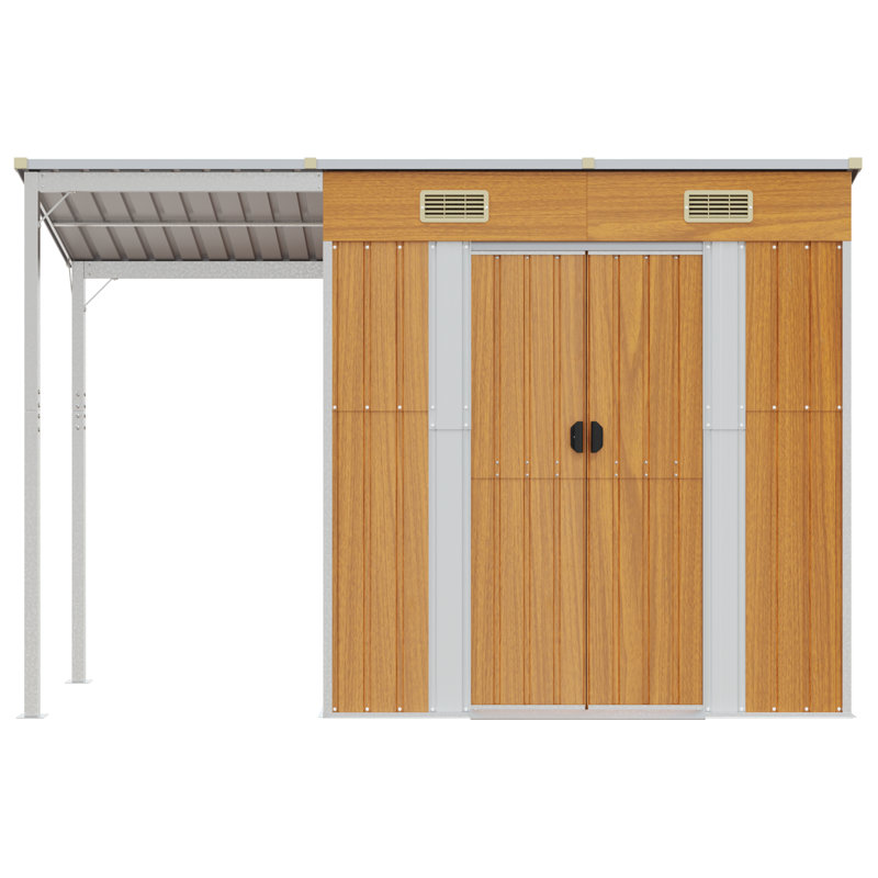 Broghin Garden Shed with Extended Roof Outdoor Tool Shed Storage Shed Steel, Light Brown