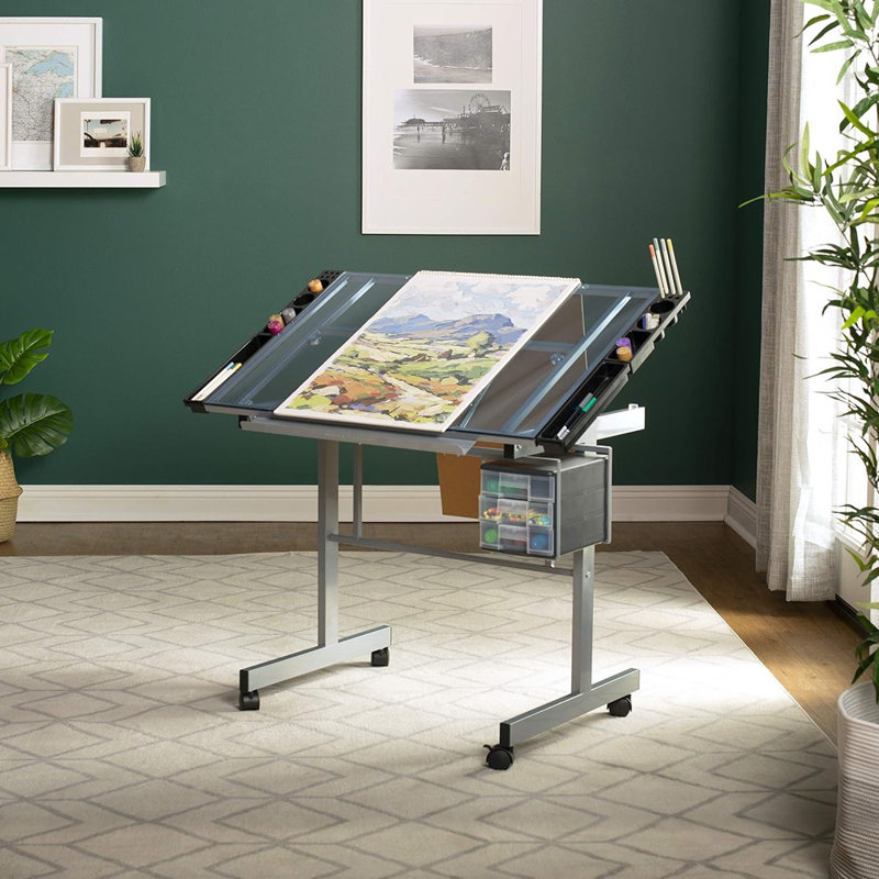 Craddock Adjustable Glass Top Drafting Table