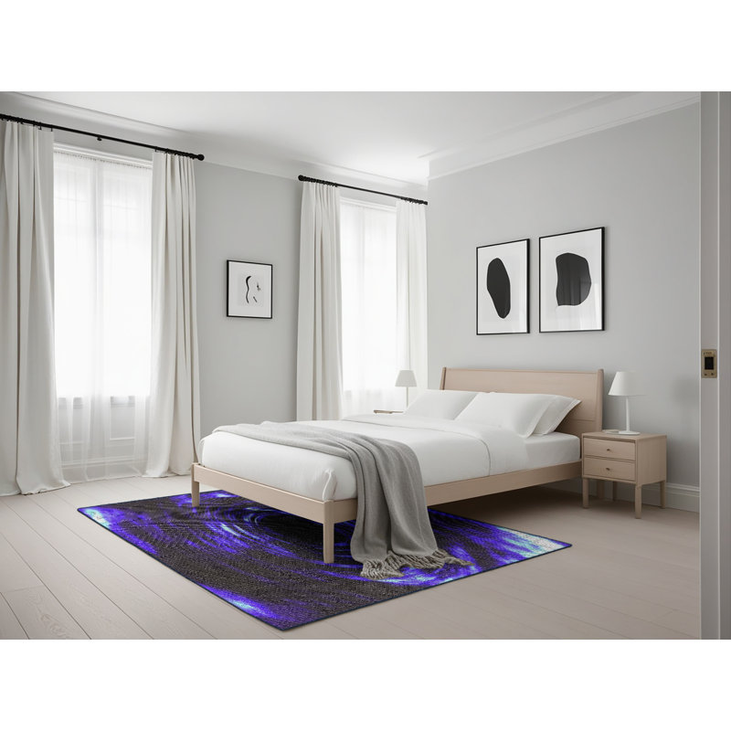 Tapis violet/noir à motifs, Rectangle 5 pi x 7 pi