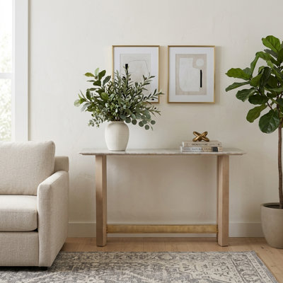Modern Rectangular Mango Wood Console Table for Foyer Styling - Contemporary Hallway Placement for Narrow Entryway and Sofa Appeal - 54", Ivory & Gold