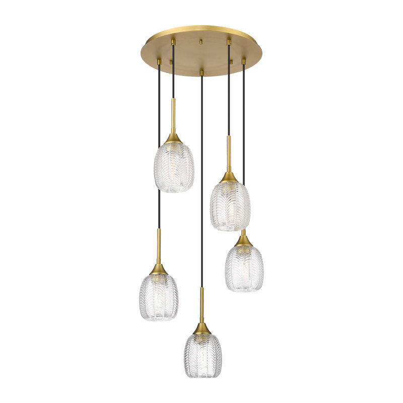 Luminaire suspendu à 5 lumières multiples 18 po Geramy - fini laiton brossé, Laiton brossé