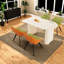 Ensembles de table à manger industriels modernes avec table en MDF crème et chaises en polyuréthane vert pour la maison