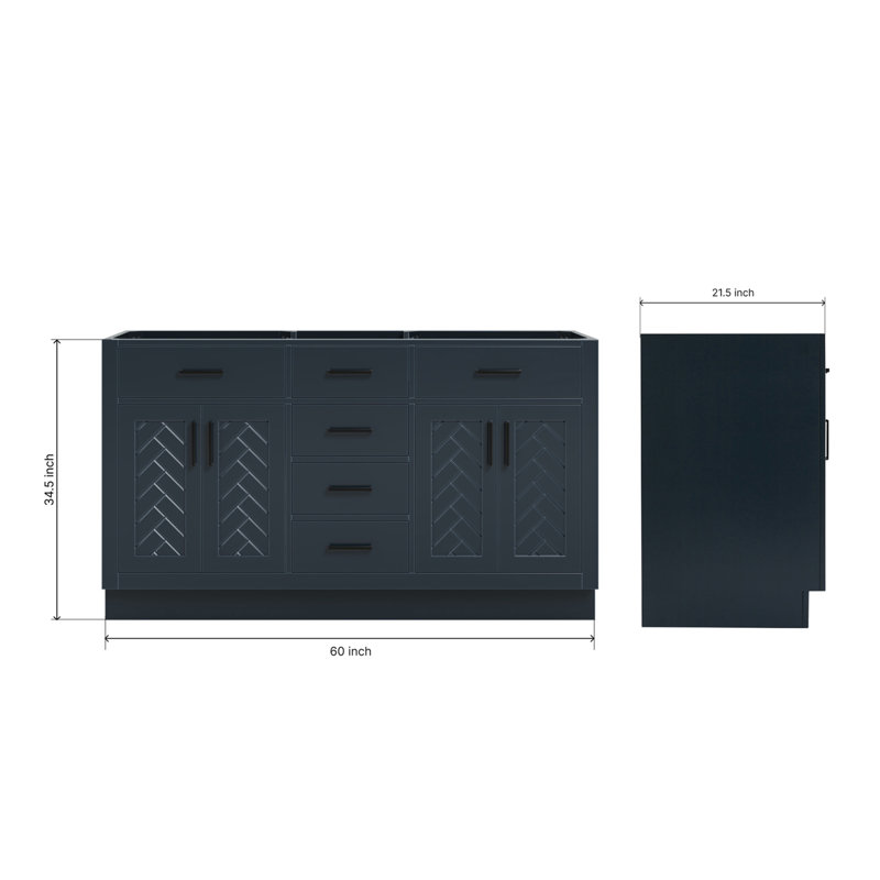 Base de meuble-lavabo double à chevrons de 66 po en noir, Noir