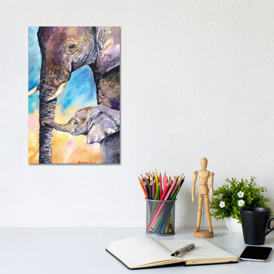 Elephant Mother And Calf by George Dyachenko - Wrapped Canvas Painting