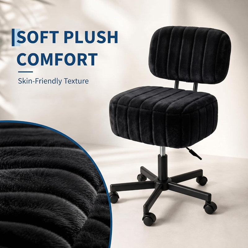 Chaise de coiffeuse à roulettes, petit tabouret de maquillage avec dossier, Noir