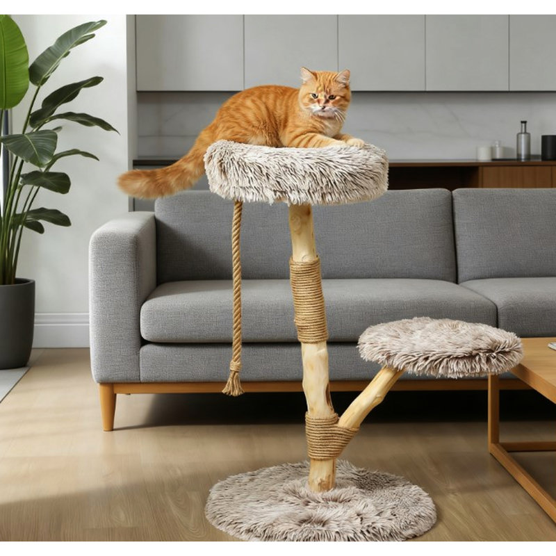 Tour pour chat d'intérieur, poteaux à griffer en bois enveloppé de jute, base en panneau de particules stable, lits confortables pour les temps d'arrêt du chat, corde, aire de jeu récréative, taille 19,7 po x 35,4 po, arbre à assembler requis,