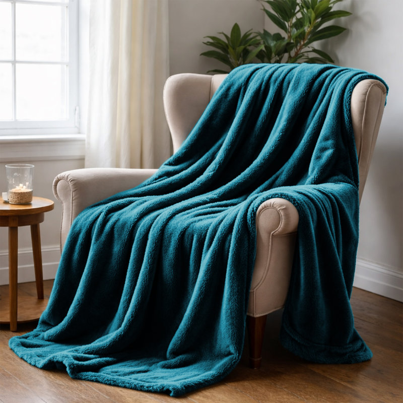 Jeté en flanelle de vison doux, jet réversible pour lit, canapé et décoration, Jeté (50 po x 60 po), Sarcelle